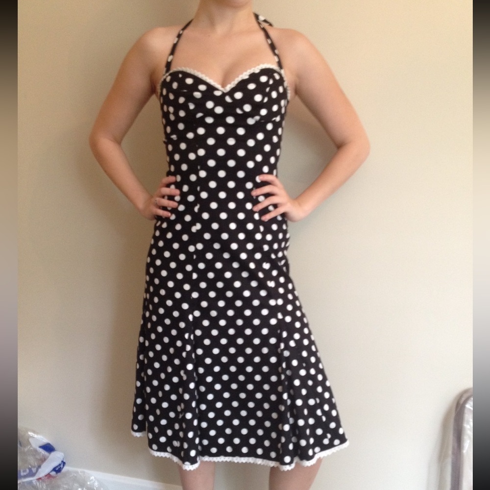 Betsey Johnson vintage y2k polka dot swing dress 2 XS small pinup halter lace